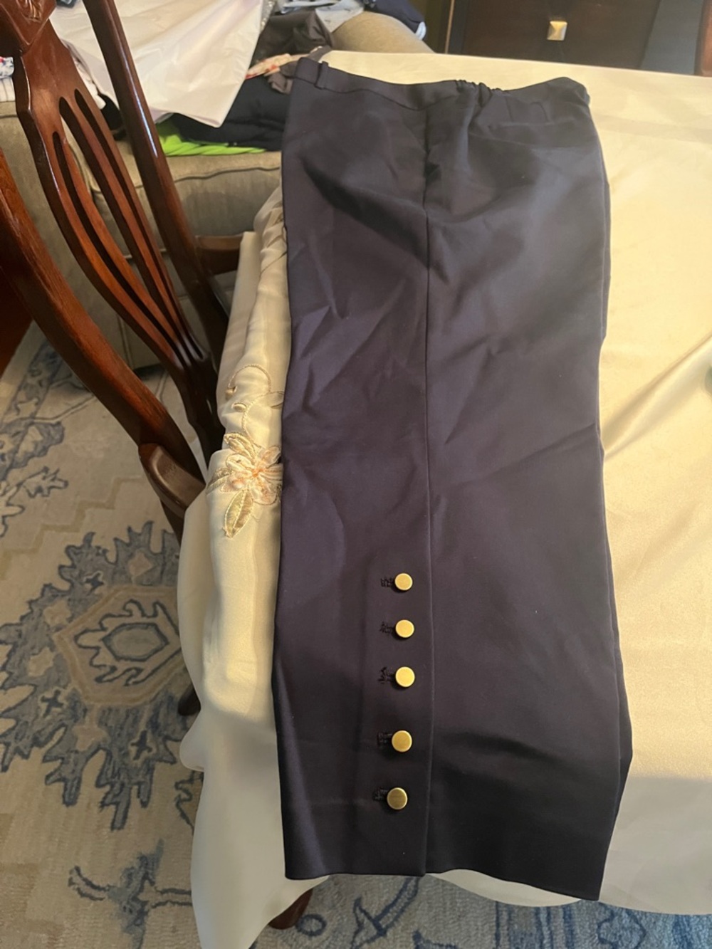 Talbots Women's Navy Pants w/Gold Button Detail. ankle length. Size 18 WP.
